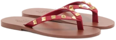 Valentino Garavani Rockstud Calfskin Thong Sandals 05mm  | Red | FARFETCH CA
